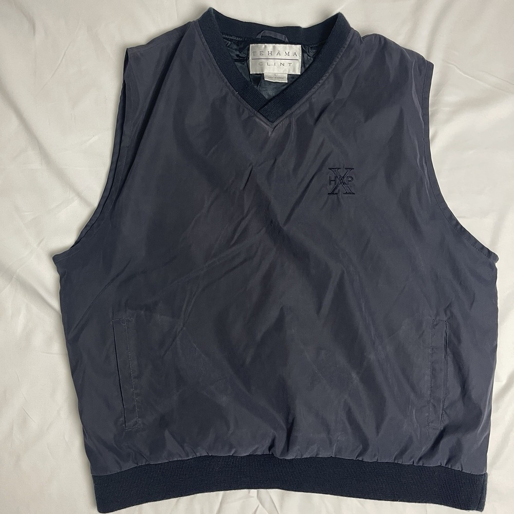VTG 90's Tehama Clint Weathergear Golf Wind Vest Mens Large Navy Blue Pullover